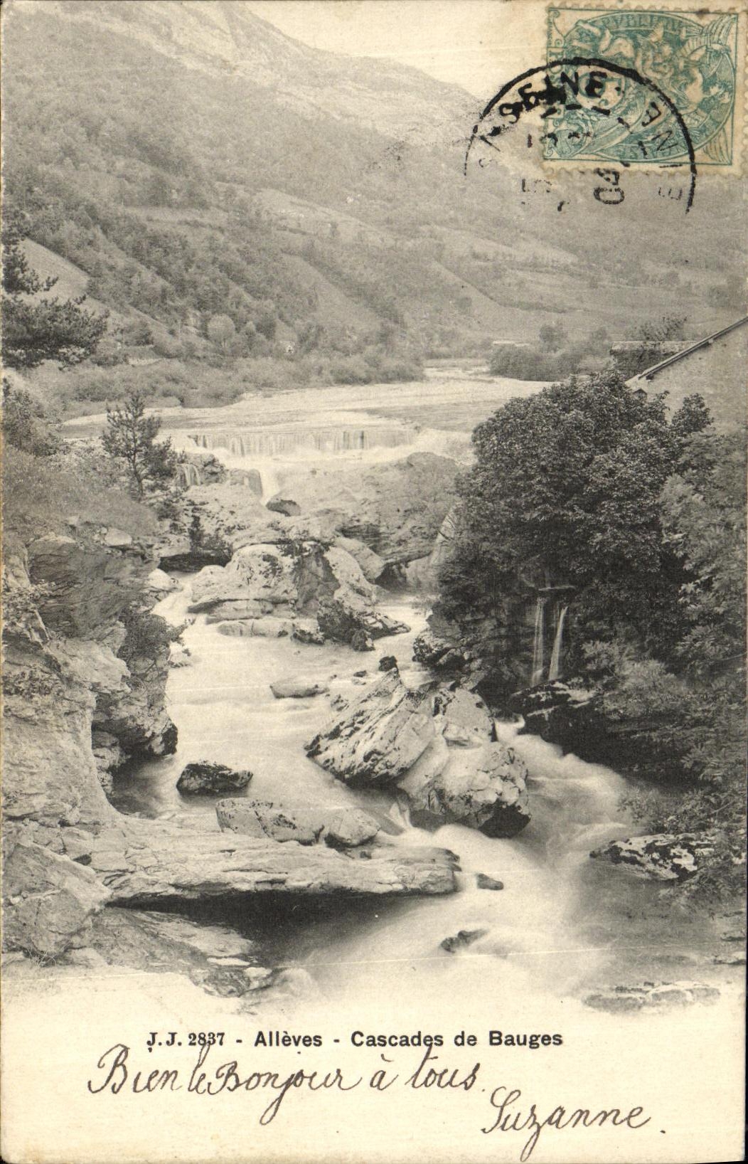 Allièves - Cascades de Bauges — J.J. 2837 — éditeur Julien frères, Genève