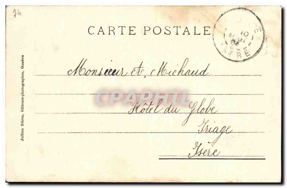 Allièves - Cascades de Bauges — J.J. 2837 — éditeur Julien frères, Genève — Rückseite