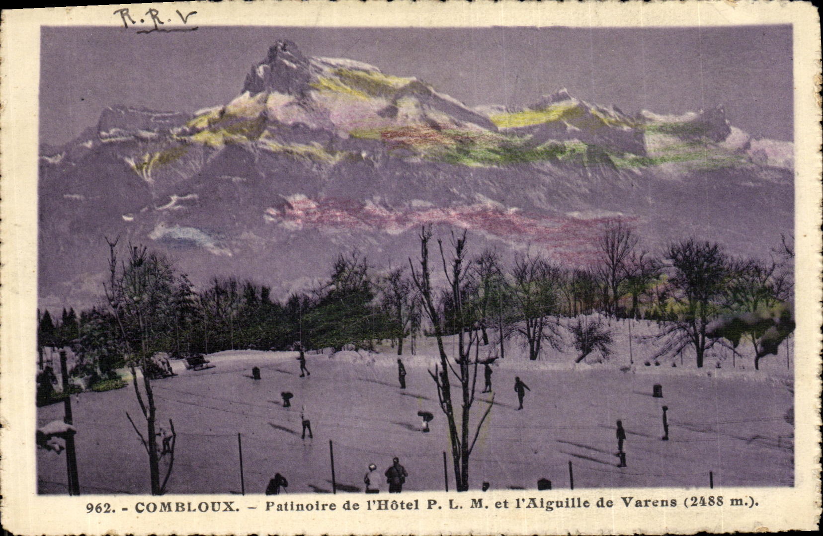 Combroux — Patinoire de l'Hôtel P. L. M. et l'Aiguille de Varens (2488 m.) — L. Morand, Haute-Savoie