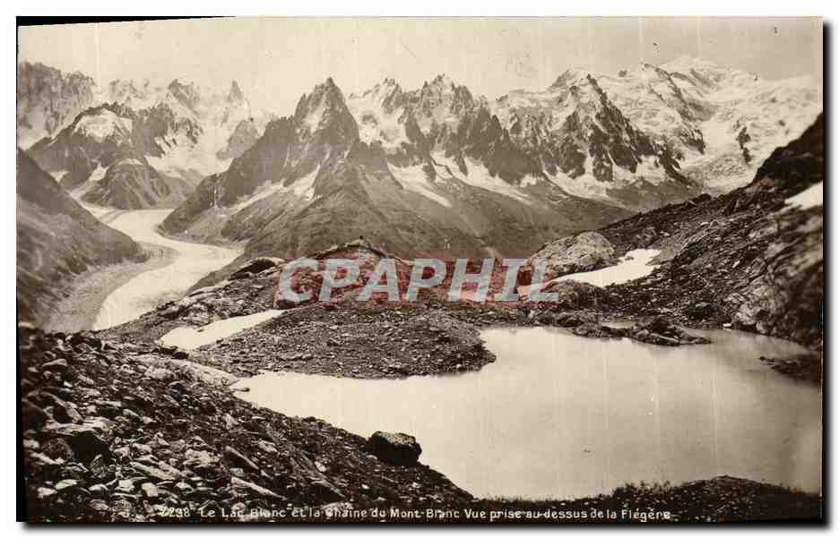 Le Lac Blanc et la chaîne du Mont-Blanc — Vue prise au-dessus de la Flégère — Jullien frères, phot. Editeurs, Genève, n° 3238