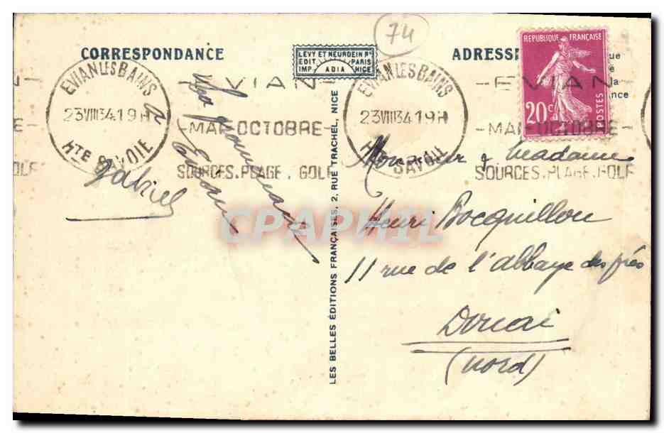 ÉVIAN-LES-BAINS — La Plage et le Lac — Adlia, n° 235 — Rückseite