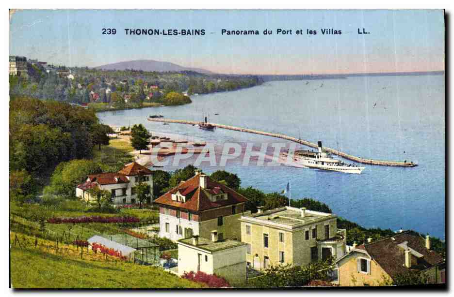 CPA Thonon Les Bains Panorama du port et les Villas Bateau