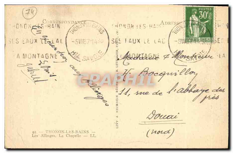 Thonon-les-Bains — Abbaye des Montagnes — éditeur Levé & Neudéle Réunis & Lettrés — Rückseite