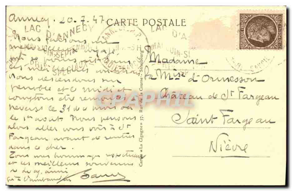 Annecy — Le lac et l'hôtel impérial — CPAPHIL 11898 — Reverso