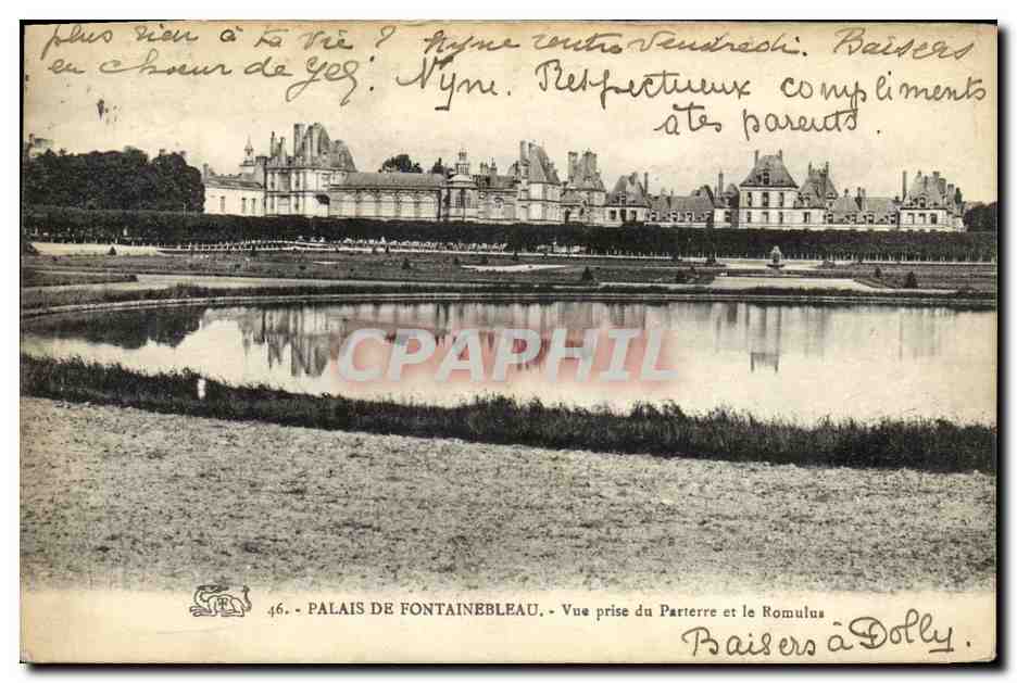 Palacio de Fontainebleau — Vista tomada desde el Parterre y el Romulus — editor Dolly, n°46