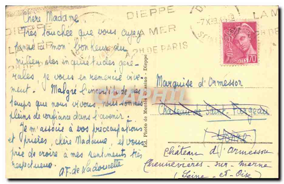 CPA Dieppe Chateau Rosendal — Rückseite