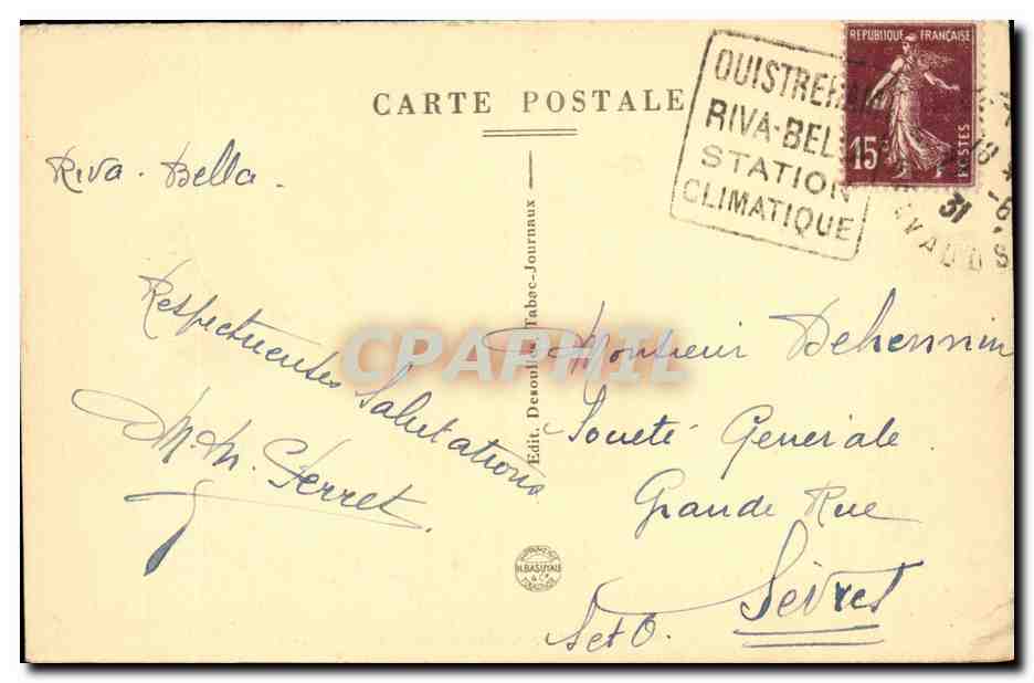 Ouistreham — Kreuzung der Schiffe aus Le Havre — Verlag Deconil Tabac-Journaux — Rückseite