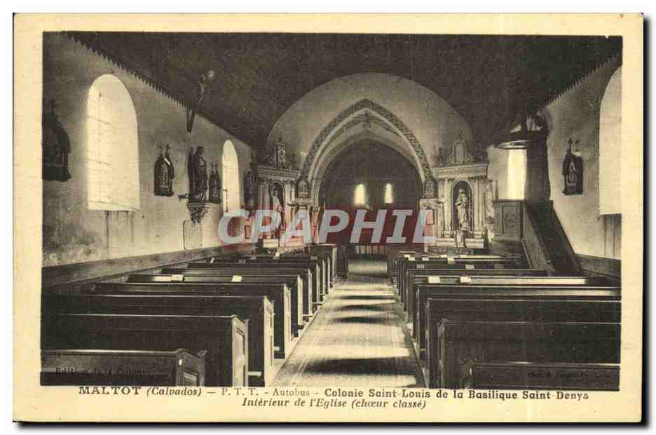 Maltot (Calvados) — Intérieur de l'église — Autobus - Colonie Saint-Louis de la Basilique Saint-Denys