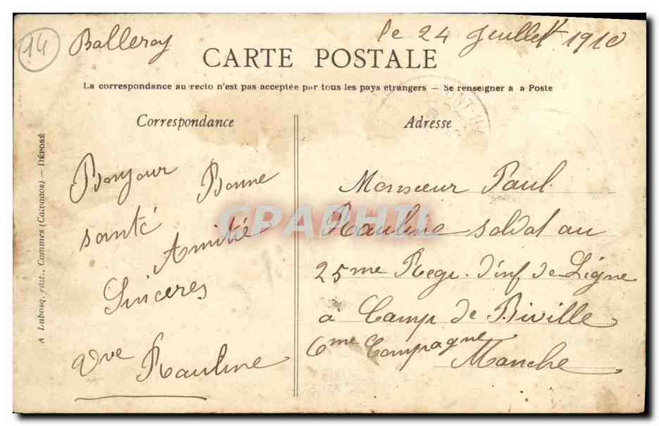 CPA Balleroy Le Chateau et ses deux pavillons — Rückseite