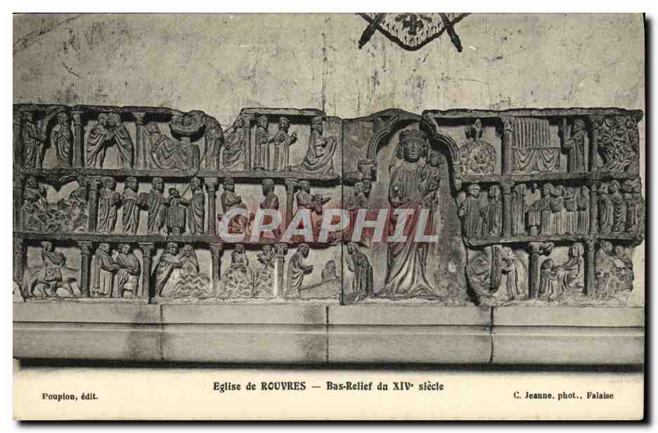 Église de Rouvres — Bas-relief du XIVe siècle — Poupion, édit.