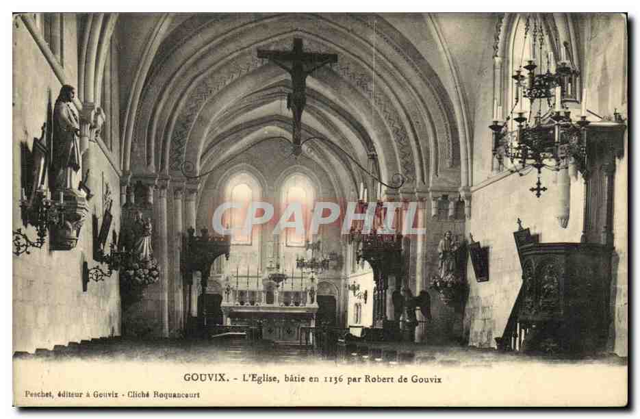 Gouvix — L'Église, bâtie en 1136 par Robert de Gouvix — Peschet, éditeur à Gouvix - Cliché Raquancourt