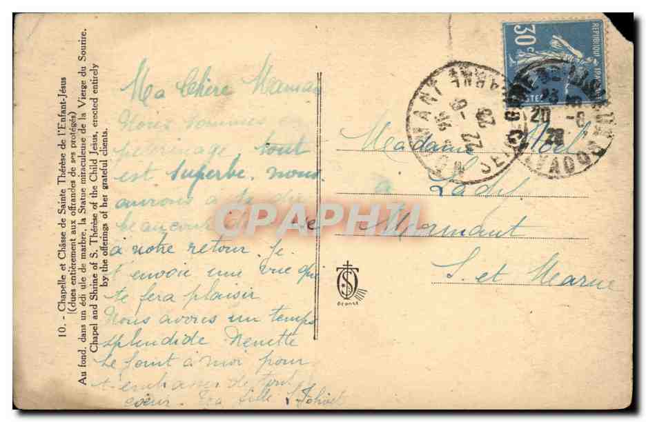 CPA Lisieux Chapelle et chasse de Sainte Therese de l enfant Jesus — Verso