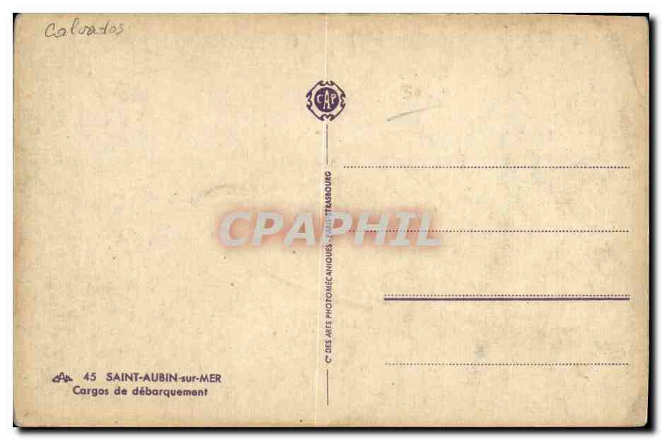 CPA Saint Aubin Sur Mer Cargos de debarquement Bateaux Militaria — Rückseite