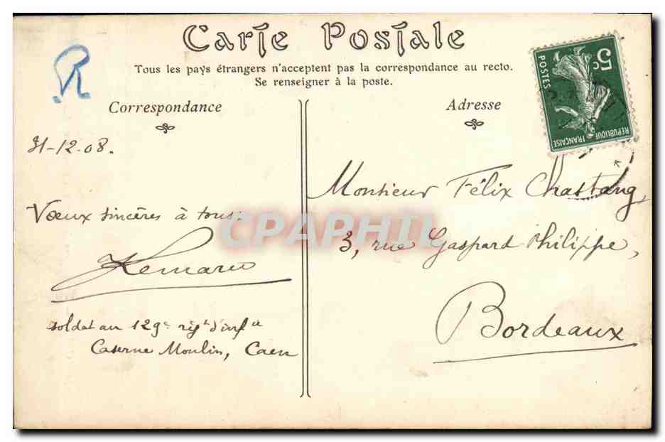 CAEN — La Rue aux Namps et le Clocher de Saint-Sauveur — ND Phot, n°142 — Verso