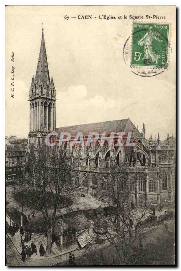 CPA Caen L Eglise Et Le Square St Pierre 