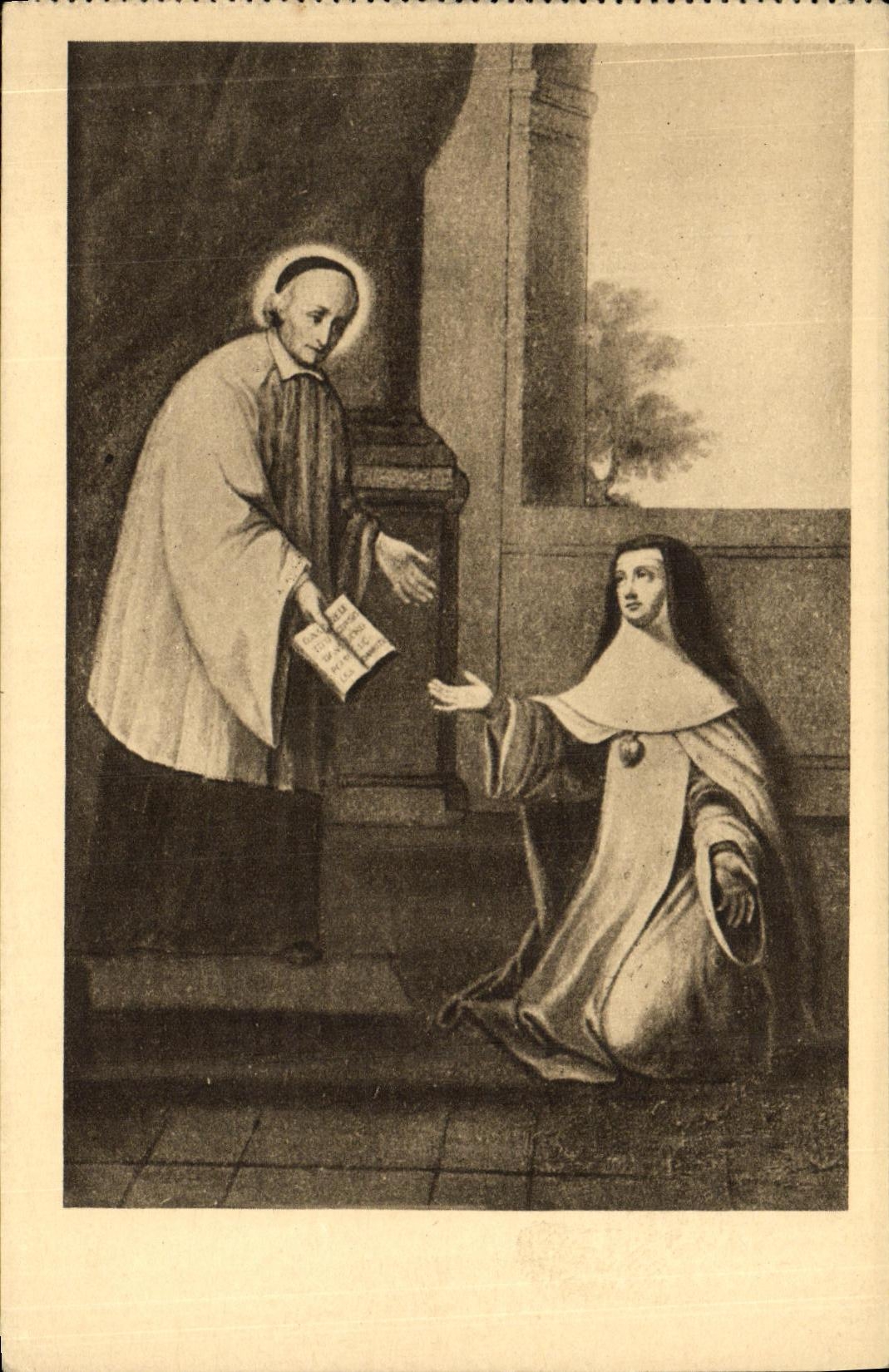 CPA Notre Dame De Chartie de Caen Saint Jean Eudes donnant les constitutions a la Mere Marie de la Nativite Herson 