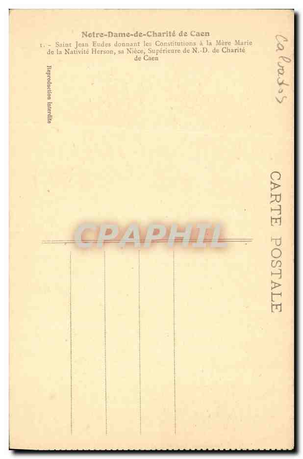 CPA Notre Dame De Chartie de Caen Saint Jean Eudes donnant les constitutions a la Mere Marie de la Nativite Herson  — Verso