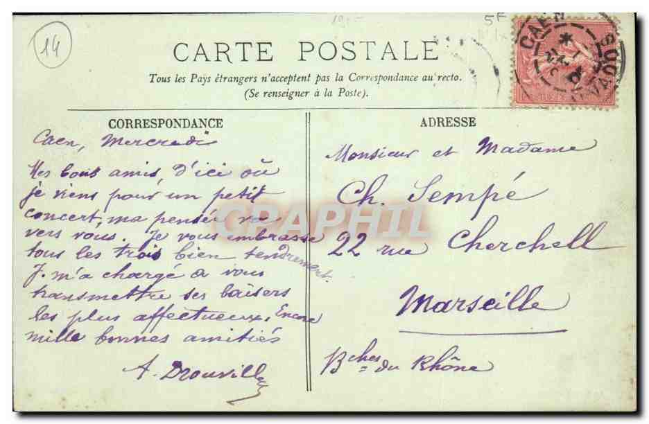CPA Caen Vue Sur le Port Bateaux Trouville  — Verso