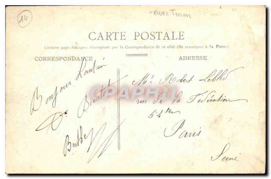 CPA Caen Le Palais de Justice Tramway — Verso
