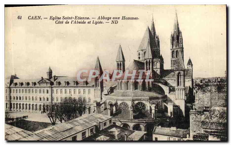 CPA Caen Eglise Saint Etienne Abbaye Aux Hammes Cote de l Abside et Lycee