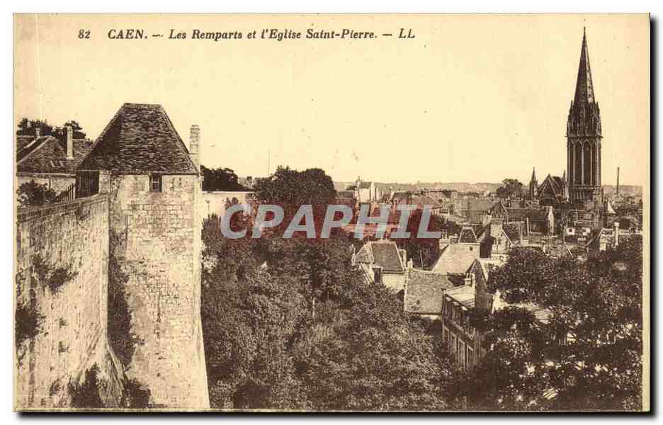 CPA Caen Les Remparts Et L Eglise Saint Pierre 
