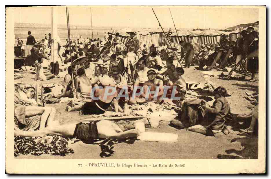 Vintage Postcard Deauville The Flowering Beach Sunbathing