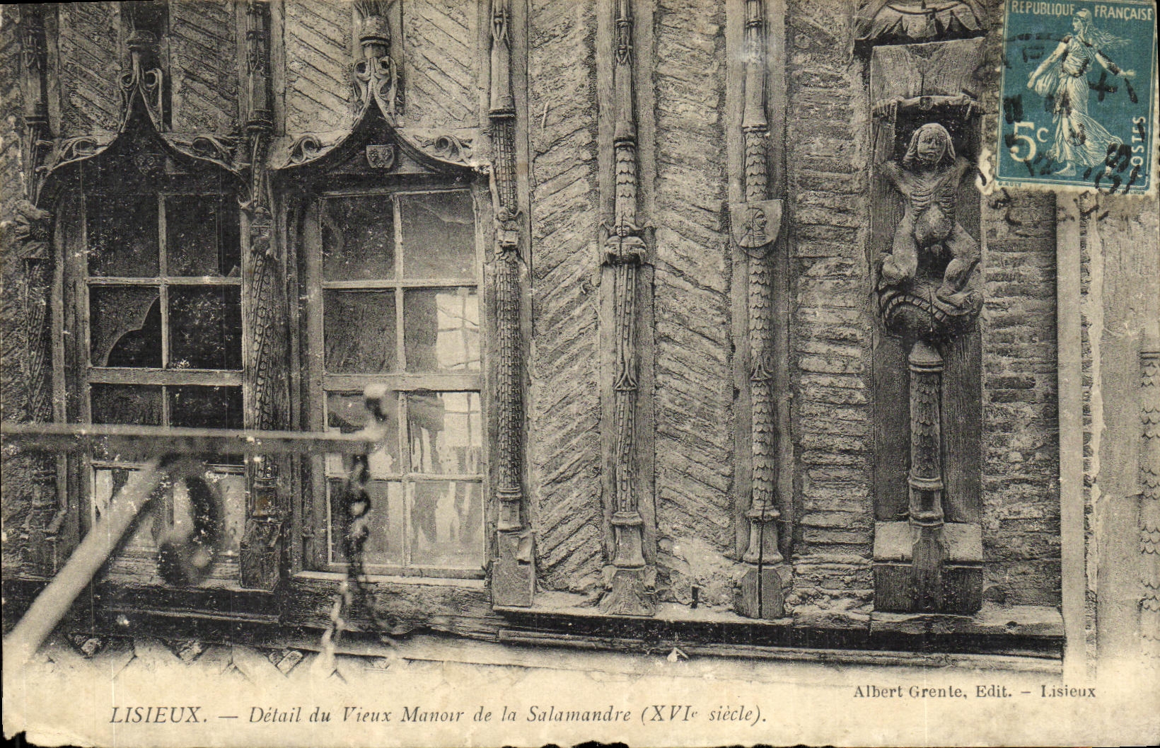 Antike Ansichtskarte Lisieux Detail des alten Schlosses der Salamandre