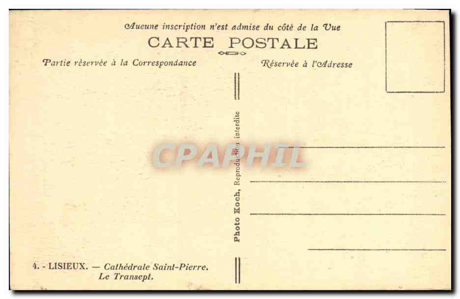 CPA Lisieux Cathedrale Saint Pierre Le Transept  — Verso