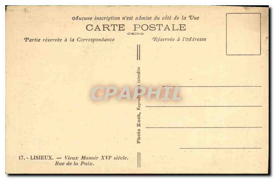CPA Lisieux Vieux Manoir Rue de la Paix — Rückseite