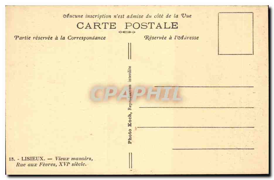 CPA Lisieux Vieux Manoir Rue aux fevres — Verso
