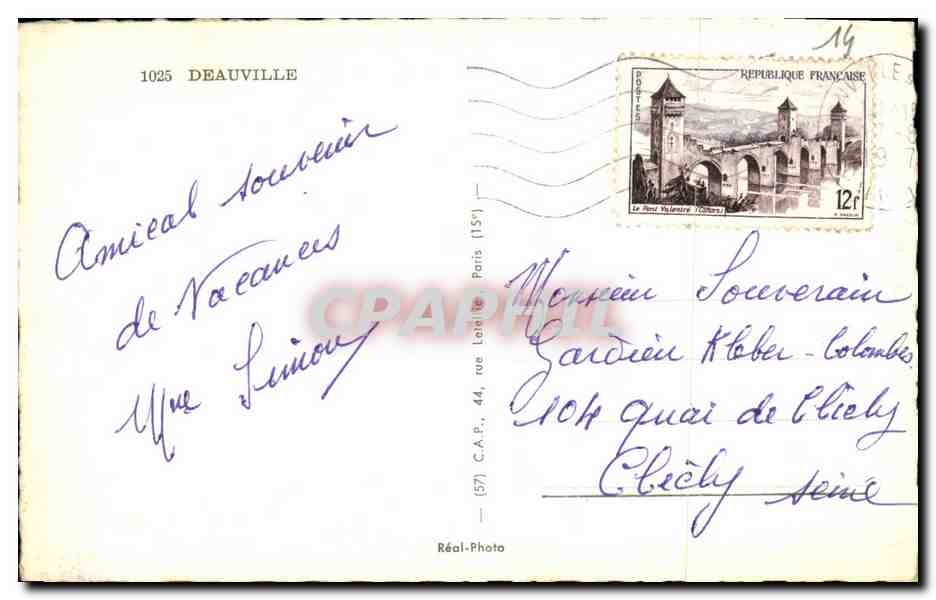 Deauville — The Casino, The Normandy-Hotel, The Beach, The Royal — Real Photo — Back