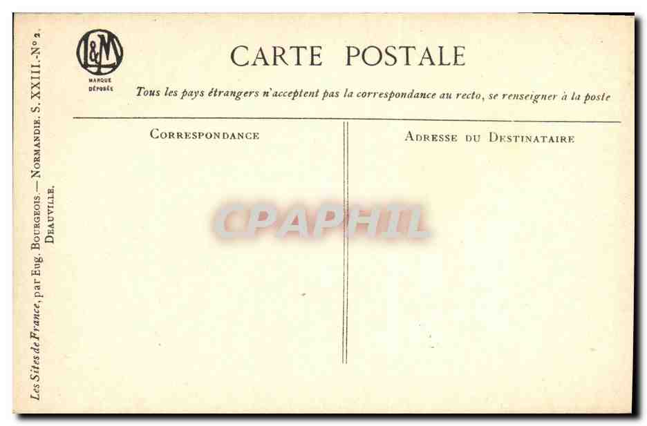 Vista de Deauville — Normandía — editada por Eug. Bourgeois — Reverso
