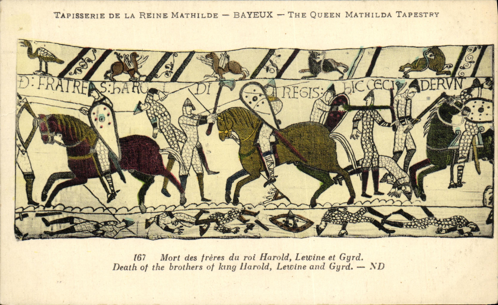 Tapisserie de la Reine Mathilde — Bayeux — scène 167 : Mort des frères du roi Harold, Lewine et Gyrd