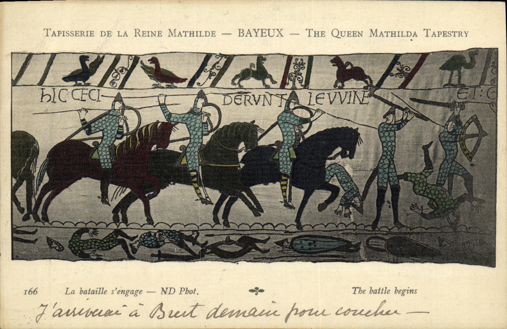 Tapisserie de la Reine Mathilde — Bayeux — scène de bataille — éditeur ND Pbot. n°166