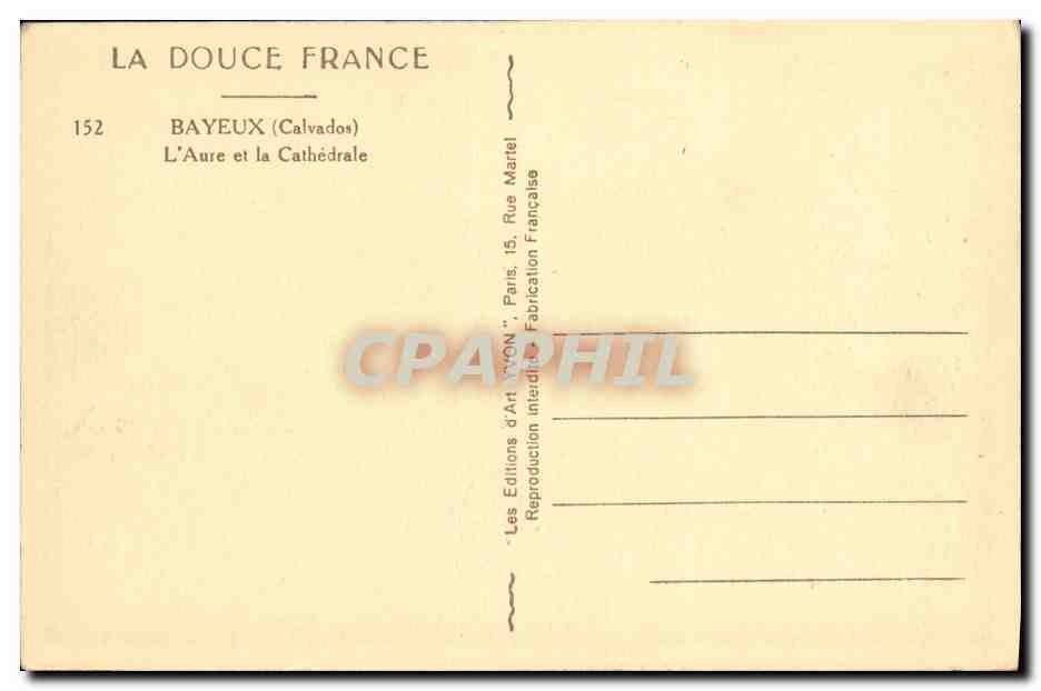 Bayeux — L'Aure et la Cathédrale — Les Éditions d'Art 'TYON', Paris — Verso