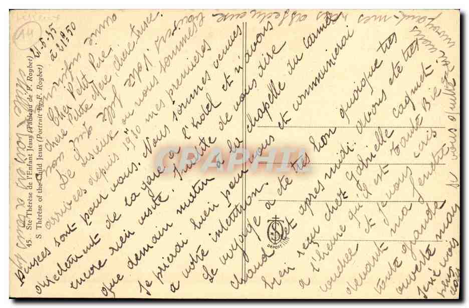 CPA Ste Therese de L Enfant Jesus Lisieux — Verso