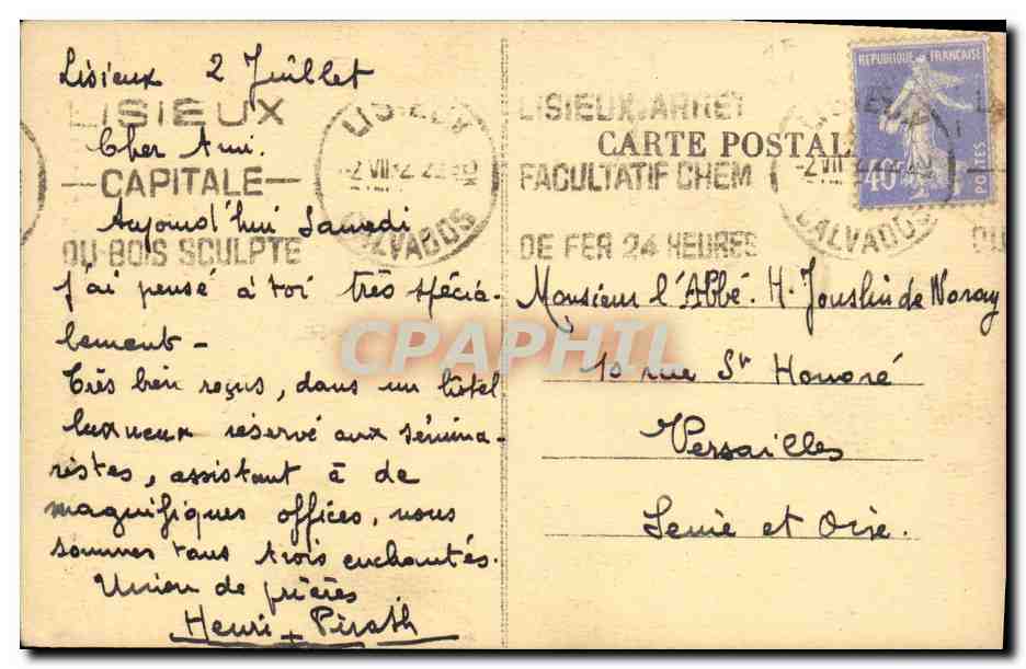 CPA Lisieux Portail Ouest de La cathedrale — Verso