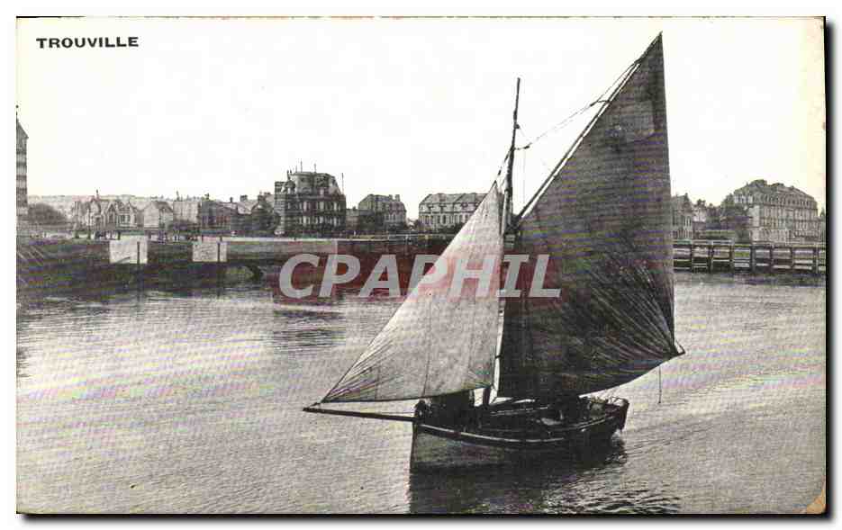 Trouville — Vue du port avec voile — CPAPHIL