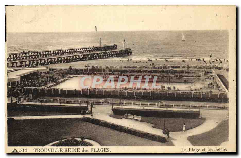 CPA Trouville Reine des Plages La Plage et les Jetees Piscine