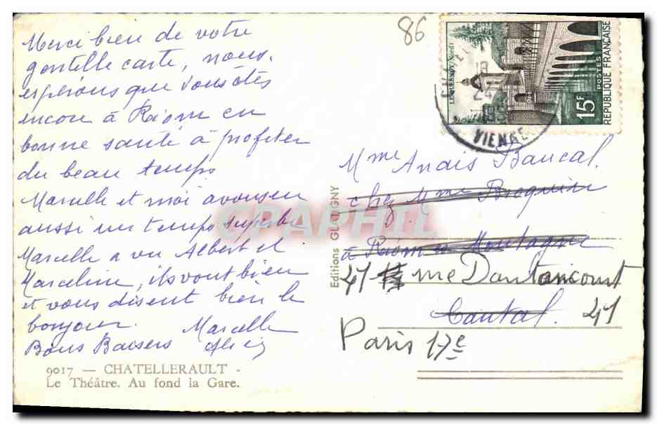 Théâtre de Châtellerault — Éditeur GL Gény, n° 9017 — Rückseite