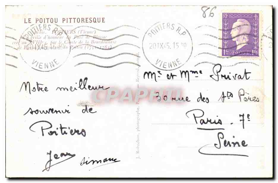 Porte d'entrée du château de Poitiers — Le Poitou pittoresque — J. Robuchon, Poitiers — Verso
