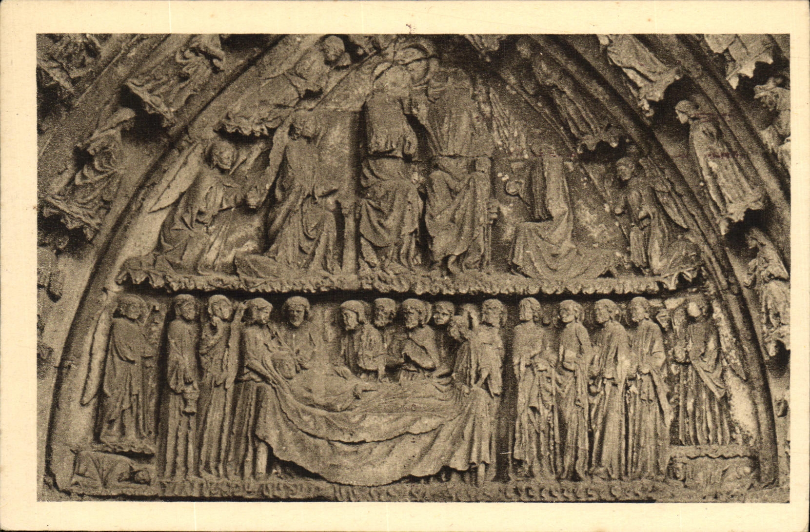 Cathédrale Saint-Pierre de Poitiers — Tympans de la Porte Nord — Résurrection et Couronnement de la Vierge — J. ROBUCHON, Poitiers