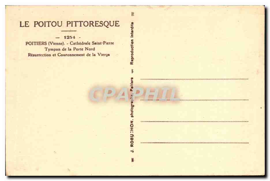 Cathédrale Saint-Pierre de Poitiers — Tympans de la Porte Nord — Résurrection et Couronnement de la Vierge — J. ROBUCHON, Poitiers — Reverso