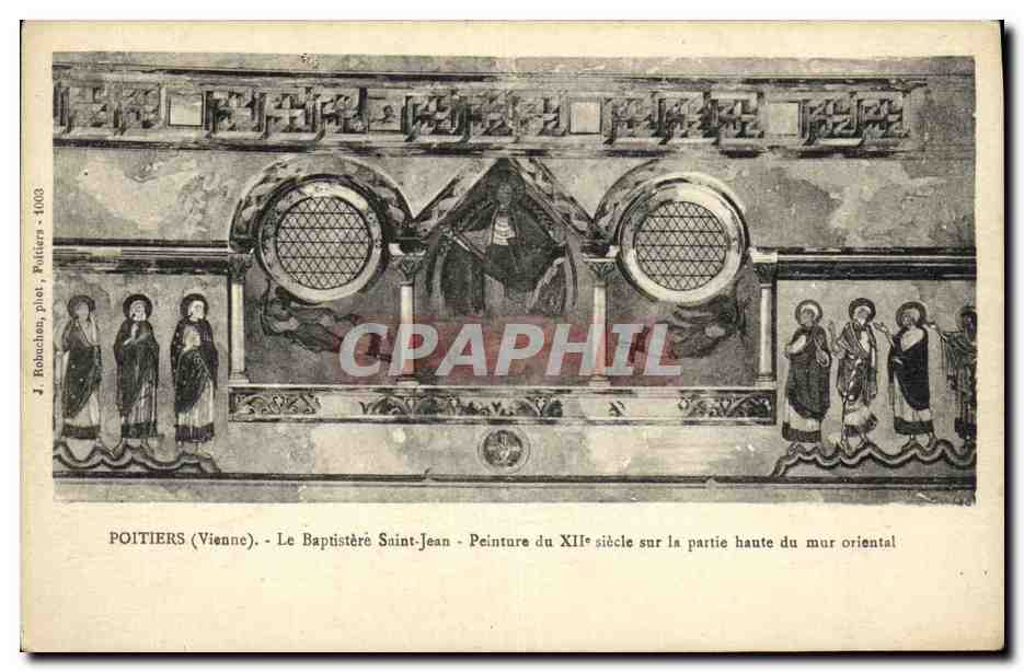 Poitiers (Vienne) - Le Baptistère Saint-Jean - Peinture du XIIe siècle sur la partie haute du mur oriental — J. Robacheau, phot. Poitiers - 1003