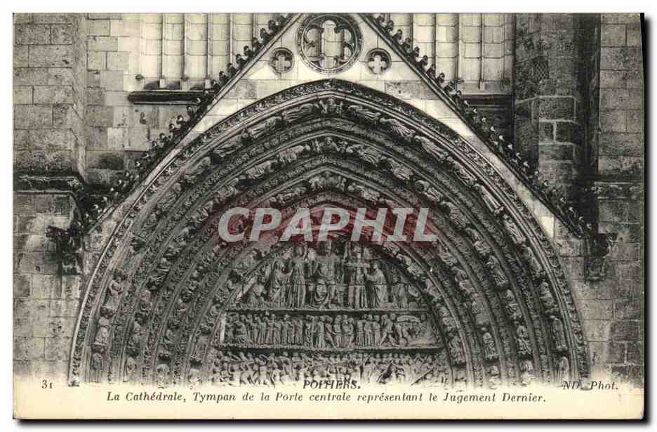 CPA Poitiers La Cathedrale Tympan de la Porte Centrale representant le jugement dernier
