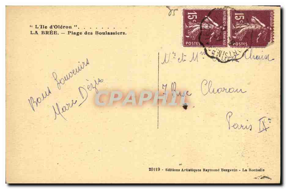 CPA La Bree Plage des Boulassiers — Back