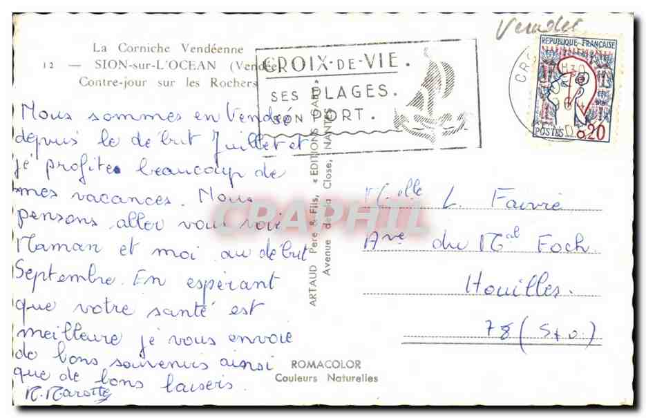 Vues des rochers à Sion-sur-Ocean — Croix-de-Vie — Éditions Artaud Frères — Rückseite