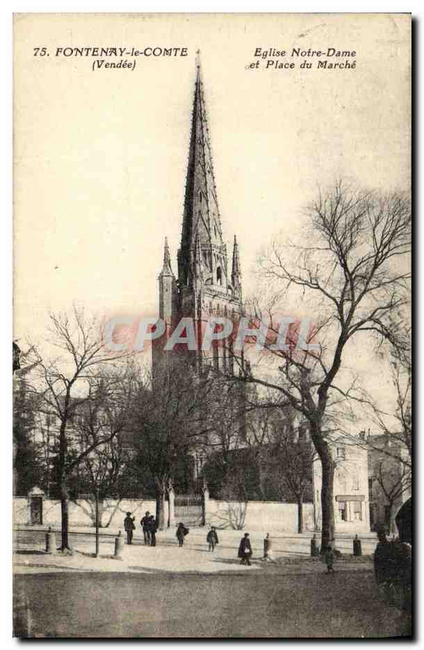 CPA Fontenay Le Comte Eglise Notre Dame et Place du Marche