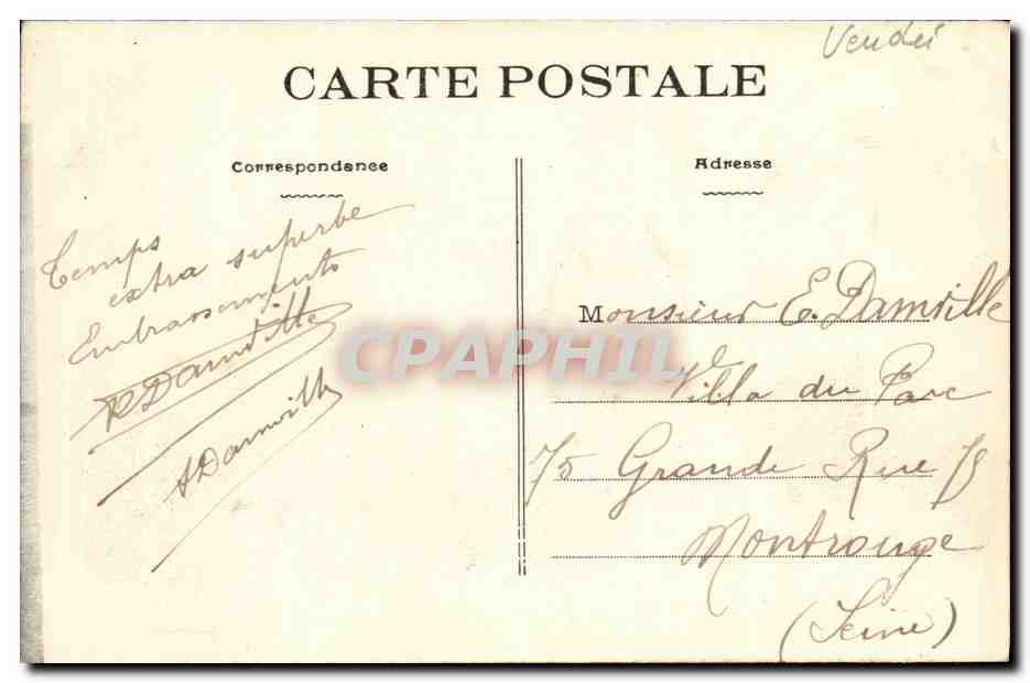 Croix-de-Vie (Vendée) — Rochers de la Grande Côte — éditeur anonyme, n° 3962 — Rückseite