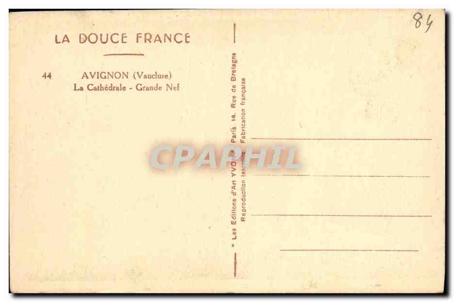 CPA Avignon La Cathedrale Grande nef — Verso